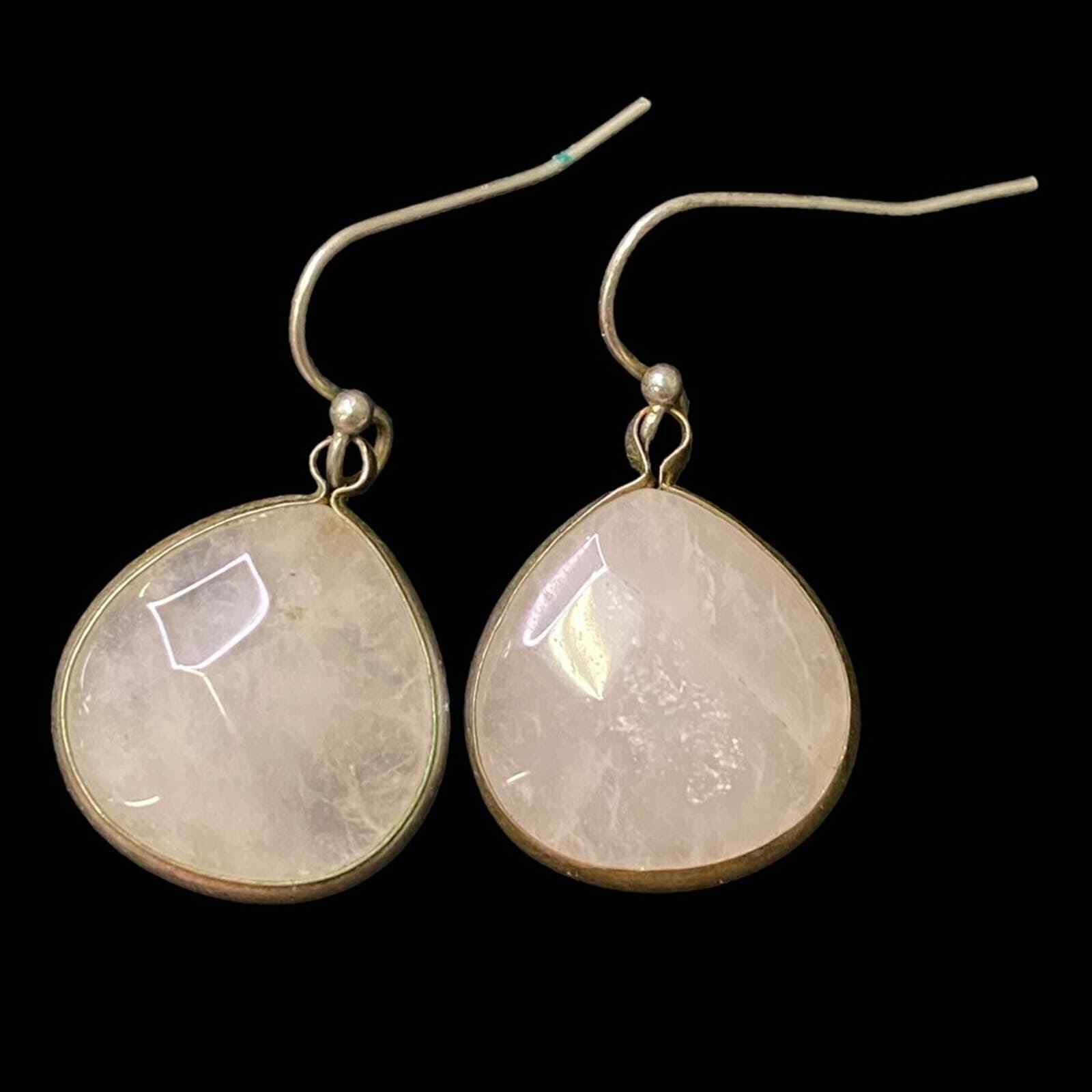 Silver Tone Polished Rose Quartz Teardrop Pierced Dangle Earrings 15$